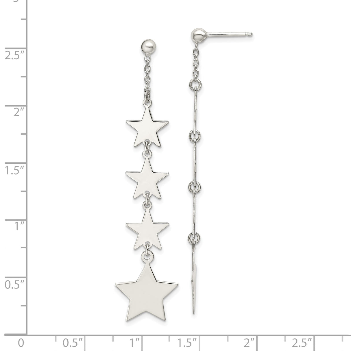 Sterling Silver Dangle Earrings with Cascading Star Motif, Celestial Drop Design for Women