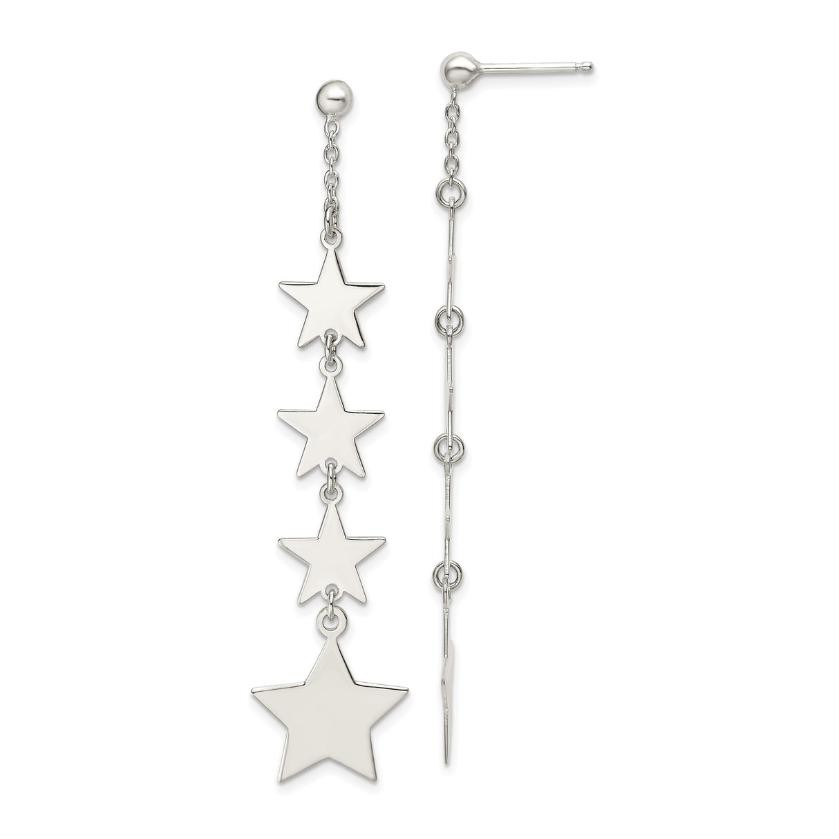 Sterling Silver Dangle Earrings with Cascading Star Motif, Celestial Drop Design for Women