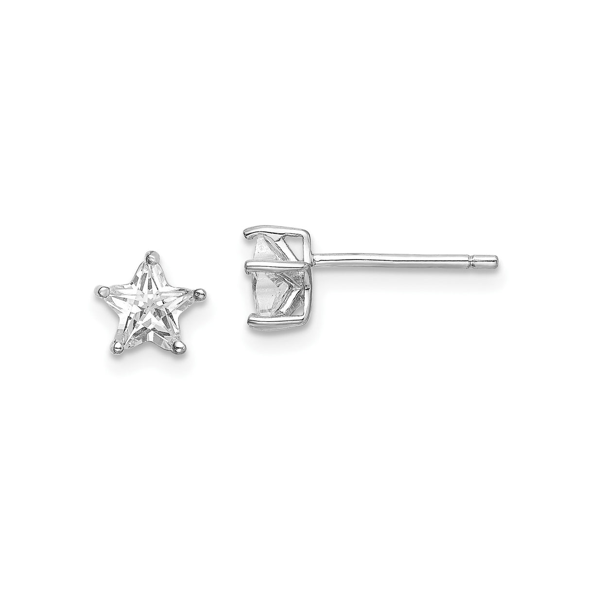 Sterling Silver Star Stud Earrings with Cubic Zirconia Center, Five Point Minimalist Design