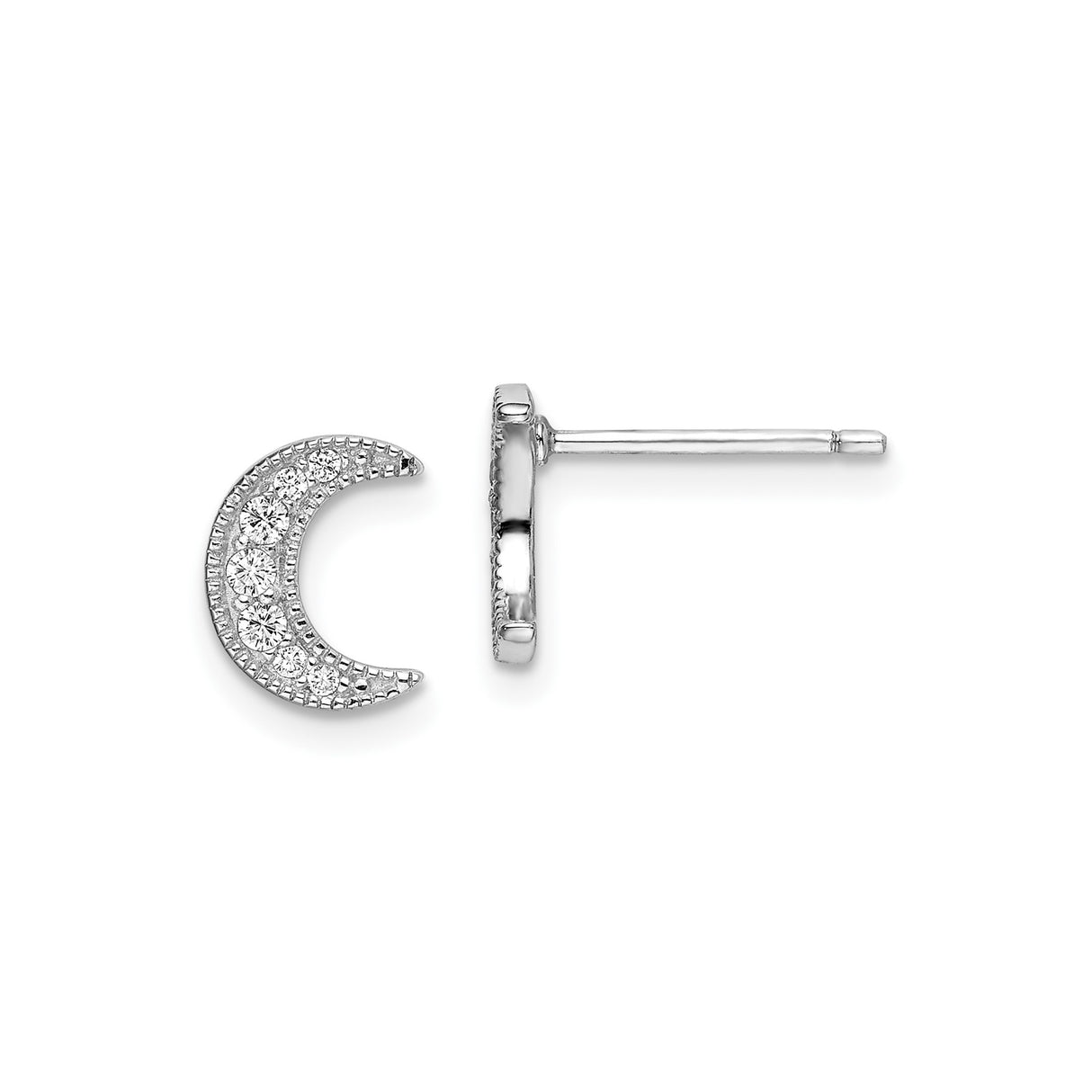 Sterling Silver Celestial Stud Earrings with Cubic Zirconia, Mismatched Moon and Star Design
