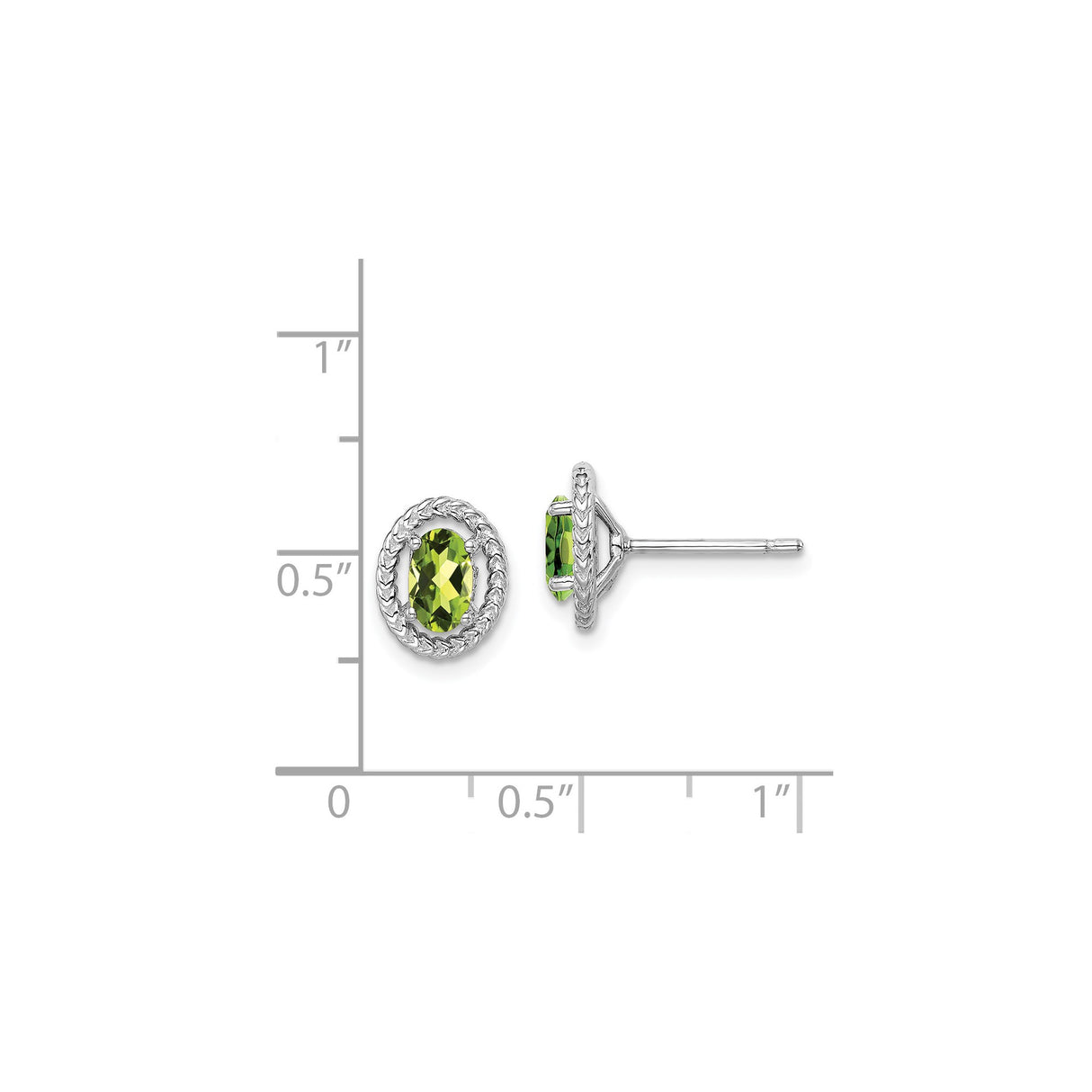 Sterling Silver Stud Earrings with Oval Faceted Peridot and Braided Rope Border