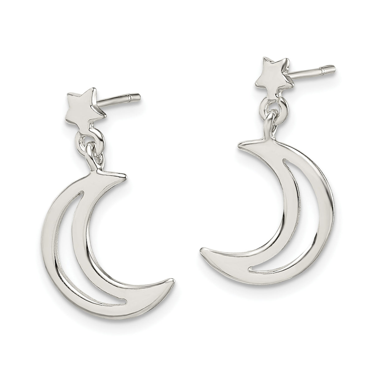 Sterling Silver Dangle Earrings with Crescent Moon and Star Design, Celestial Boho Style
