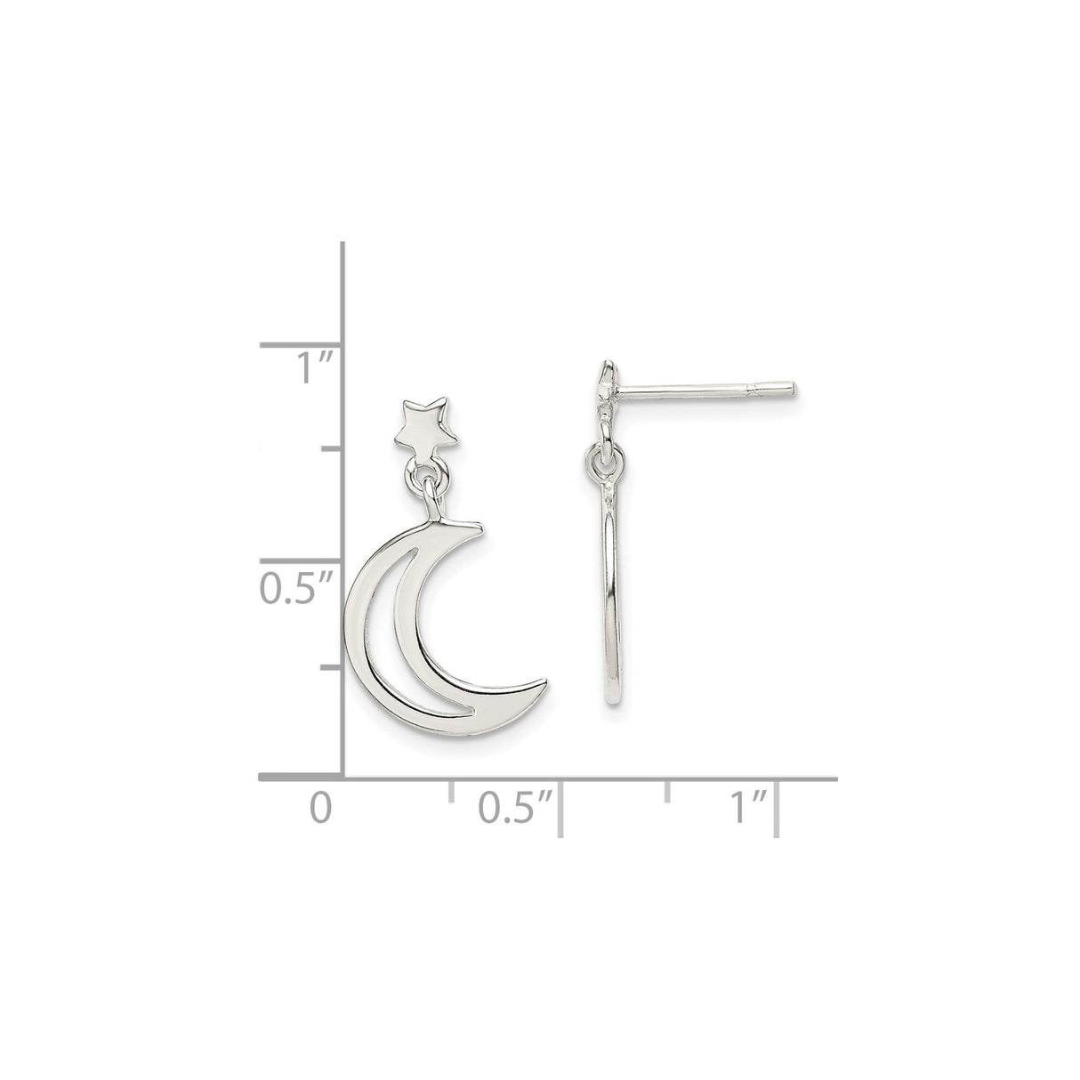 Sterling Silver Dangle Earrings with Crescent Moon and Star Design, Celestial Boho Style