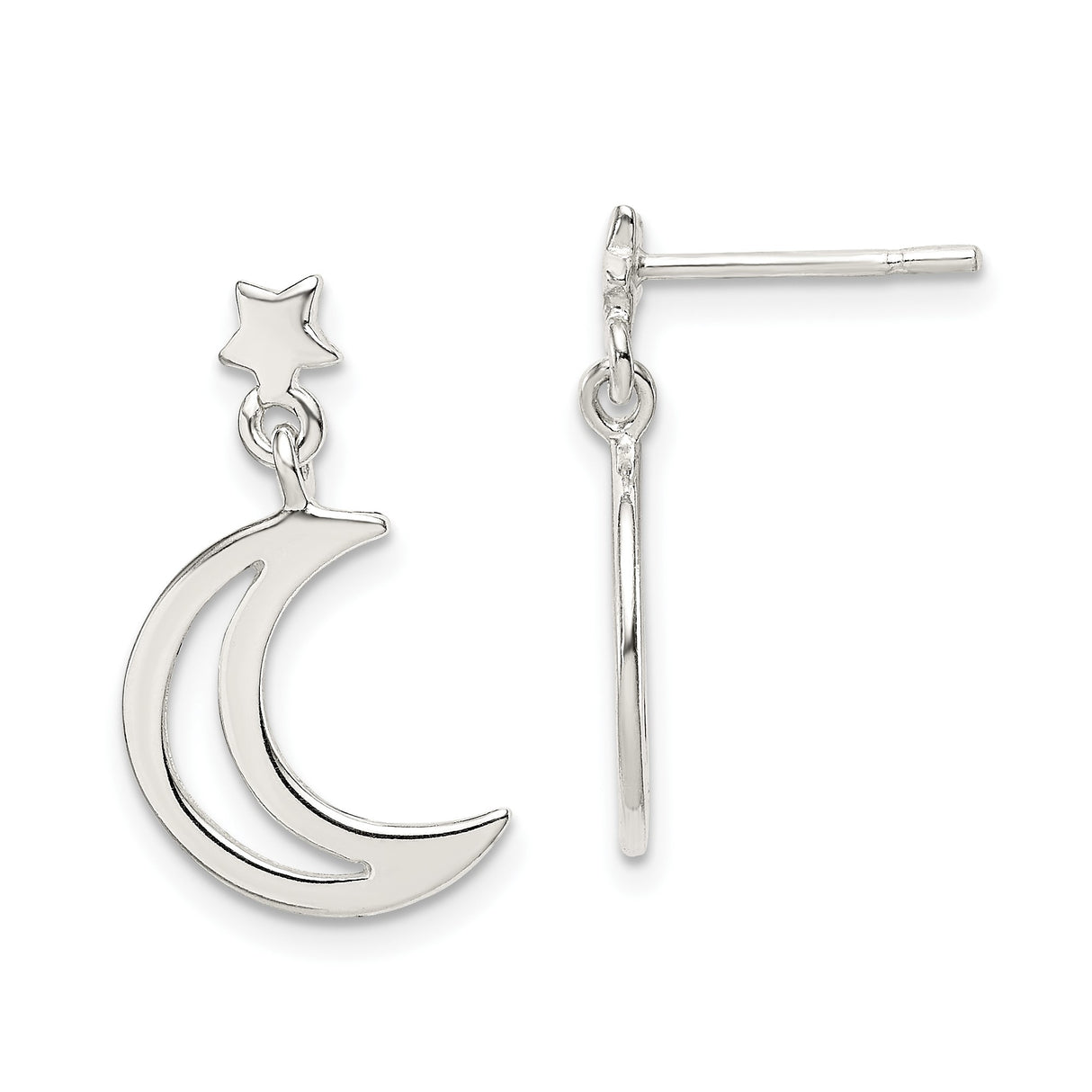 Sterling Silver Dangle Earrings with Crescent Moon and Star Design, Celestial Boho Style