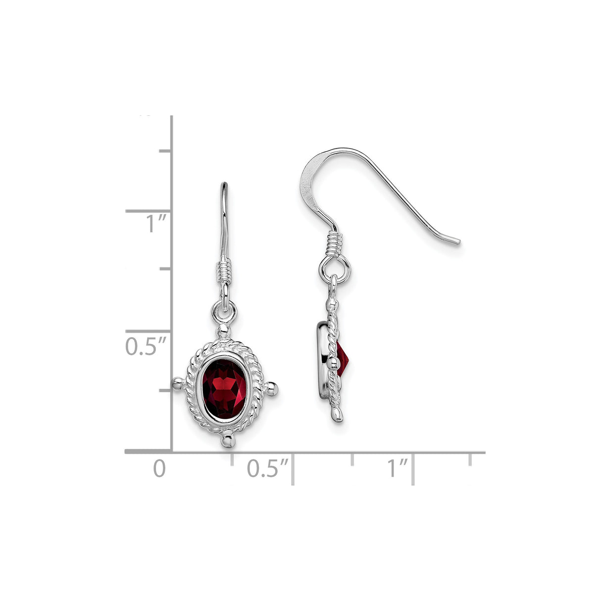 Sterling Silver Dangle Earrings with Garnet, Rope Bezel Setting, Vintage Drop Design