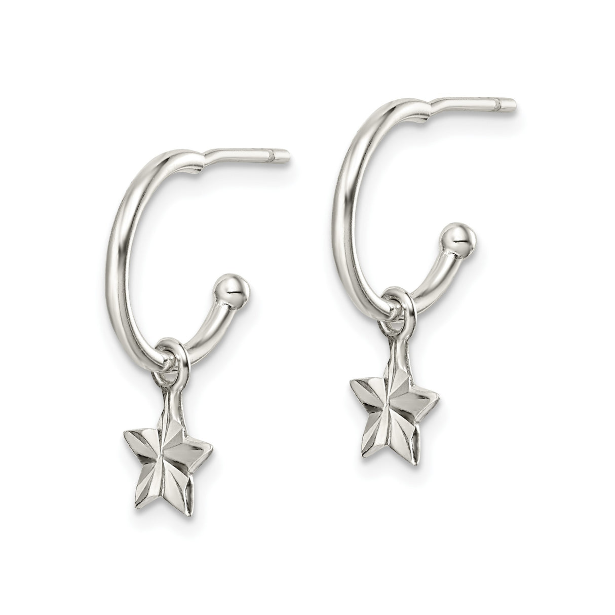Sterling Silver Hoop Earrings with Dangling Five-Point Star Charm for Women