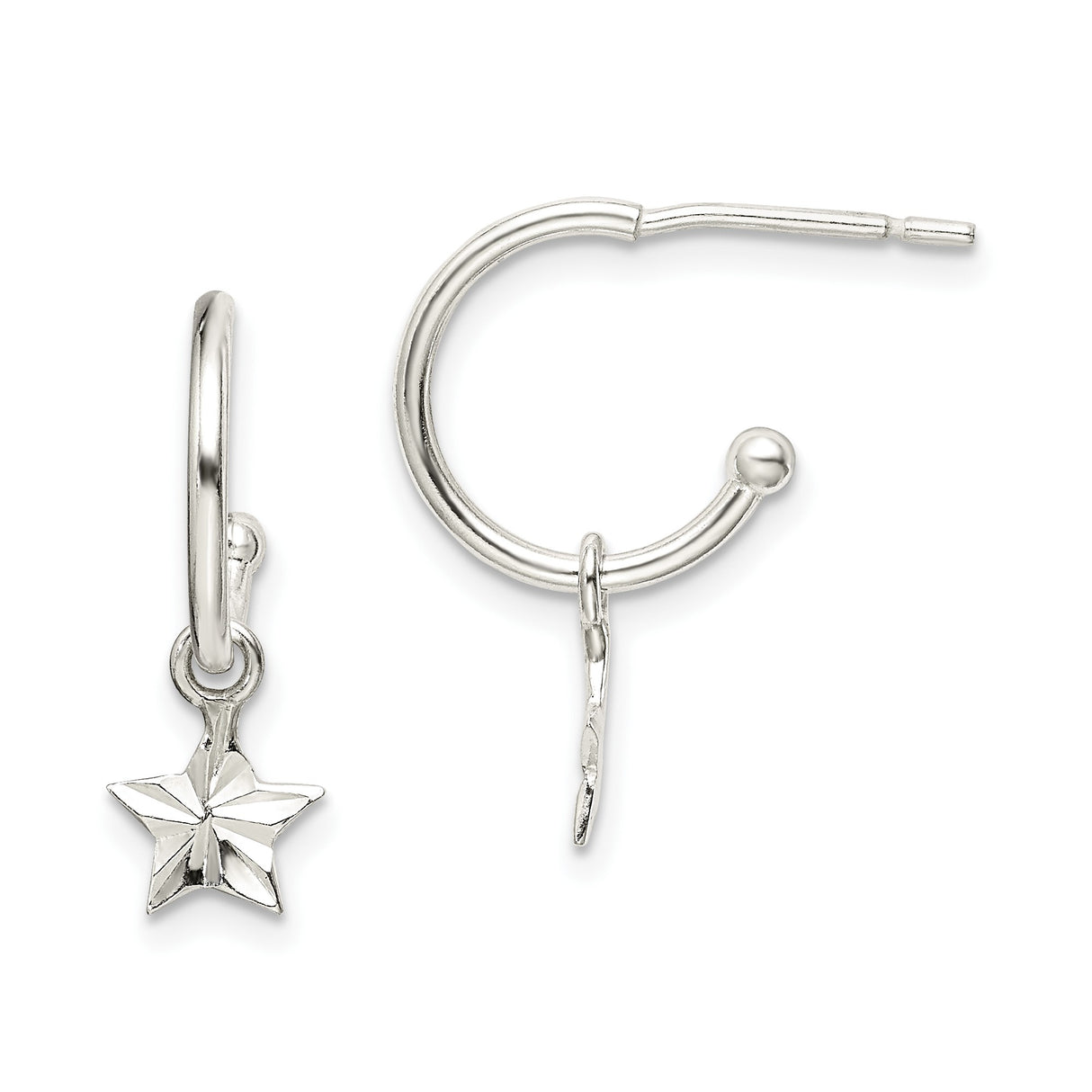 Sterling Silver Hoop Earrings with Dangling Five-Point Star Charm for Women