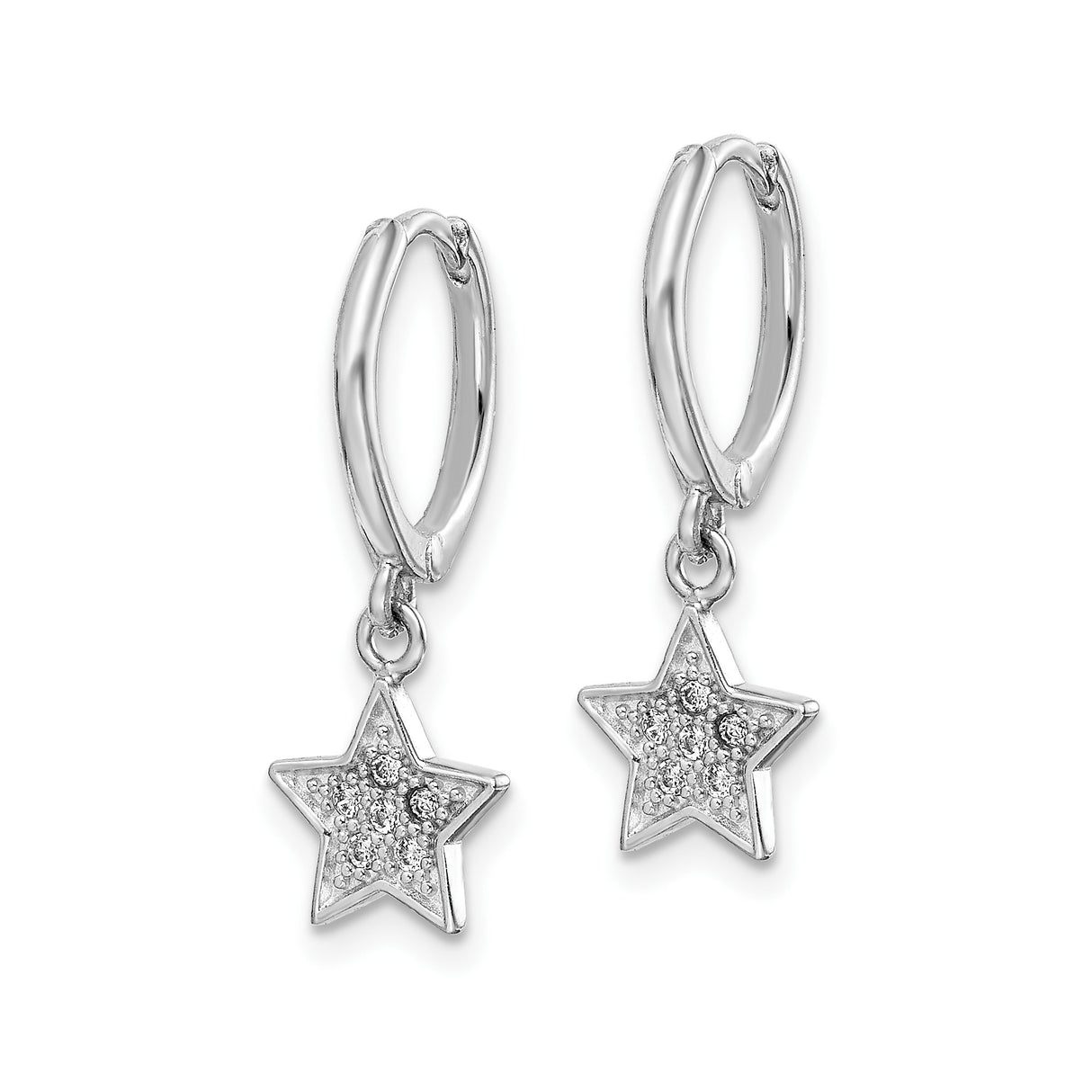 Sterling Silver Star Hoop Earrings with Cubic Zirconia, Celestial Charm Design for Women