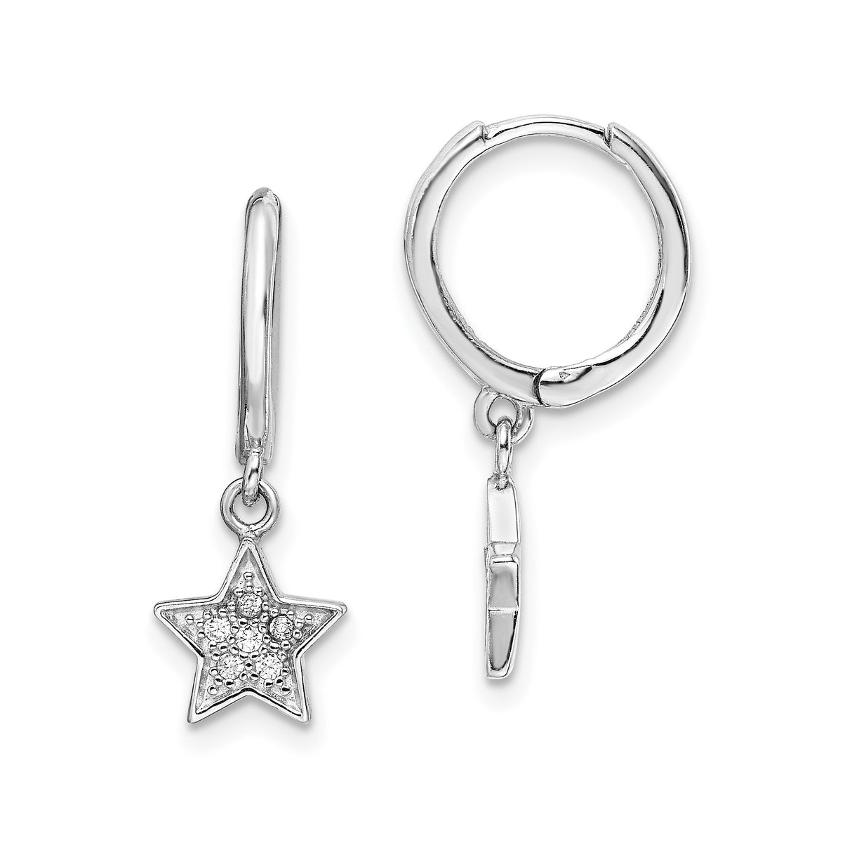 Sterling Silver Star Hoop Earrings with Cubic Zirconia, Celestial Charm Design for Women