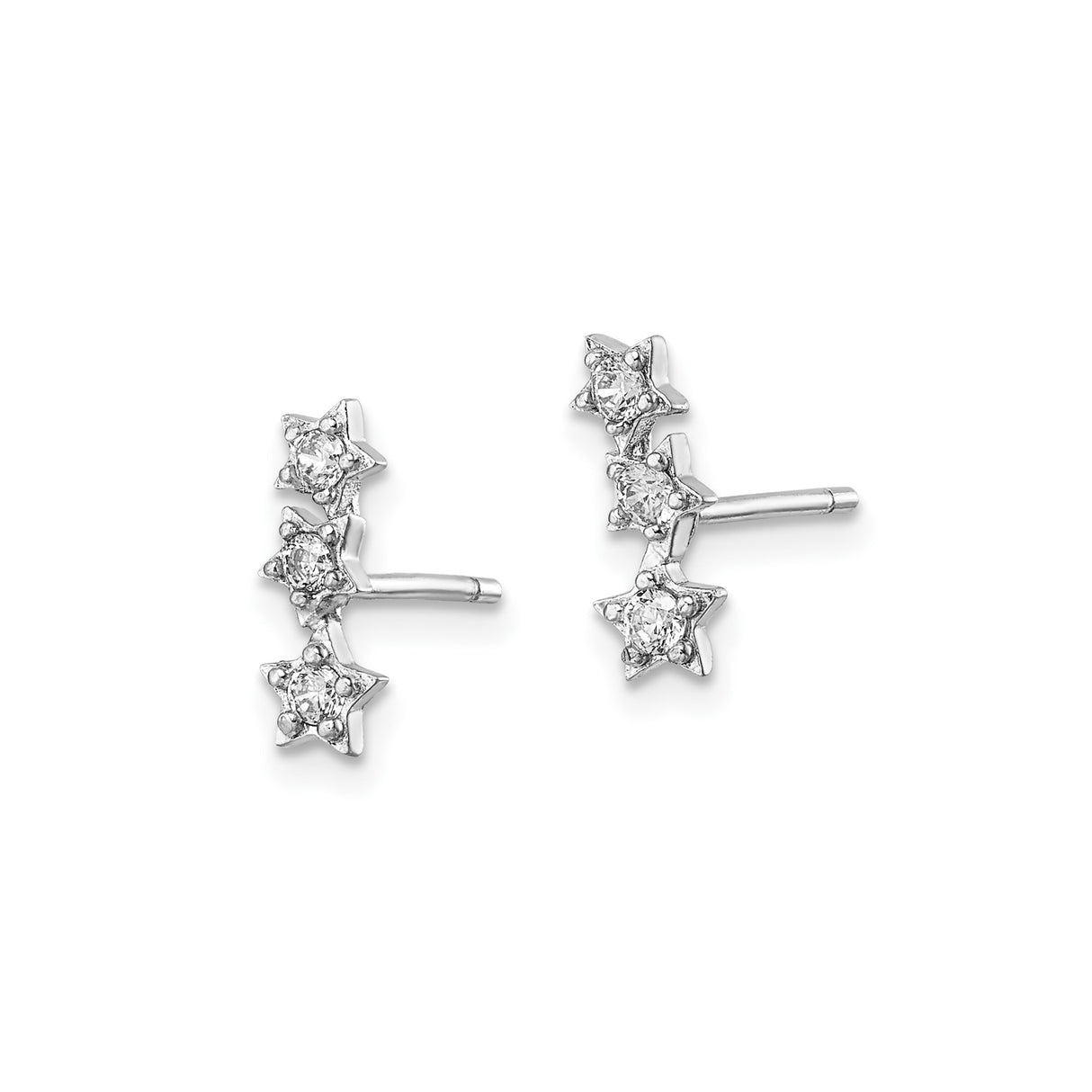 Sterling Silver Star Climber Earrings with Cubic Zirconia, Triple Star Celestial Design