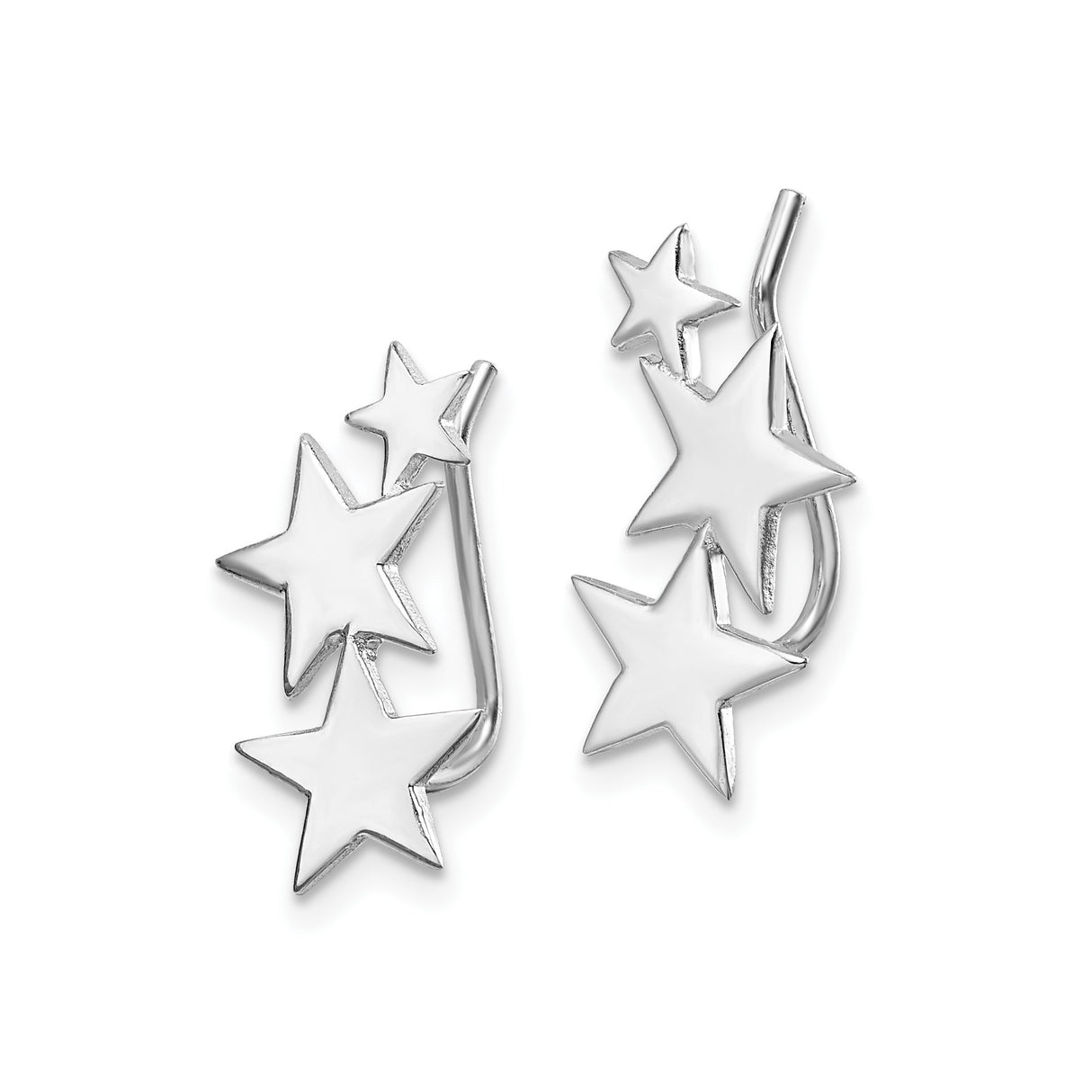 Sterling Silver Star Climber Earrings with Ascending Polished Stars, Celestial Motif for Women