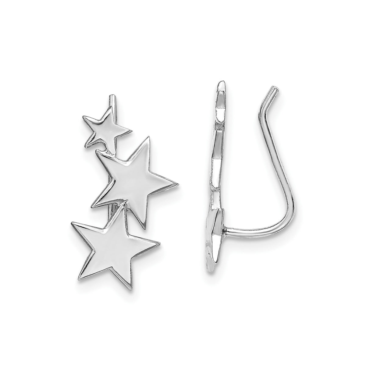 Sterling Silver Star Climber Earrings with Ascending Polished Stars, Celestial Motif for Women