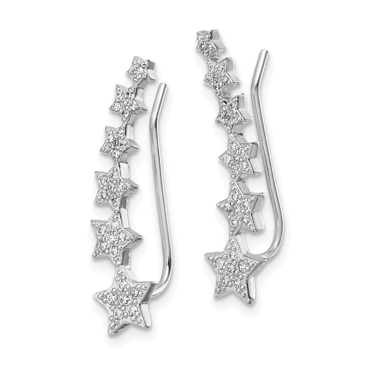 Sterling Silver Ear Climbers with Cubic Zirconia, Graduated Star Design, Celestial Style Earrings