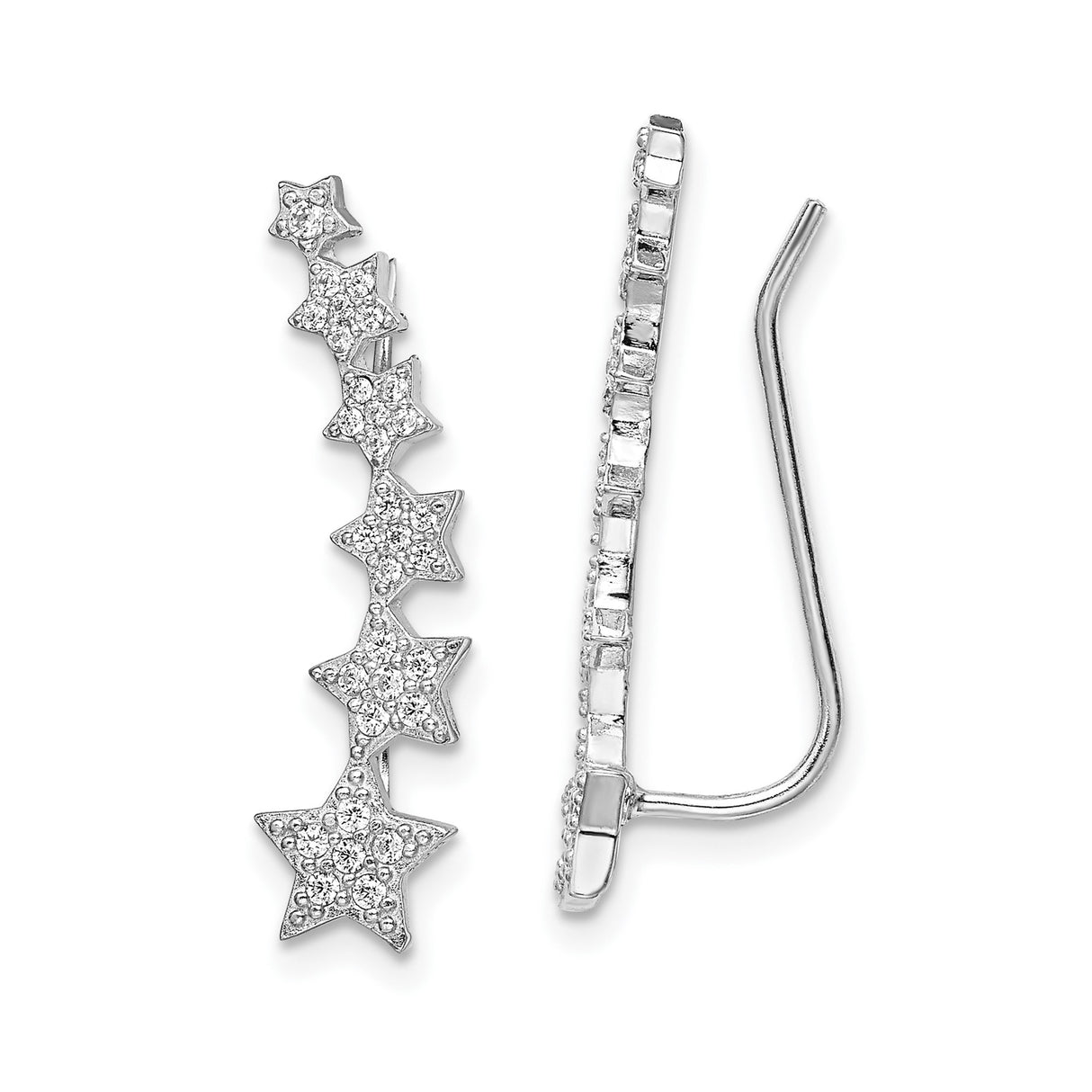 Sterling Silver Ear Climbers with Cubic Zirconia, Graduated Star Design, Celestial Style Earrings