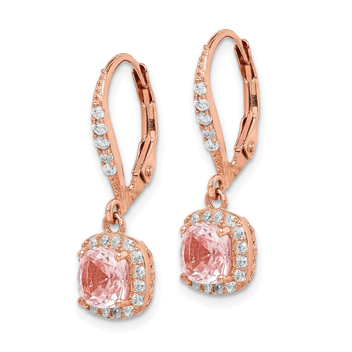 Sterling Silver Halo Drop Earrings with Pink Crystal and Cubic Zirconia Accents, Leverback Design
