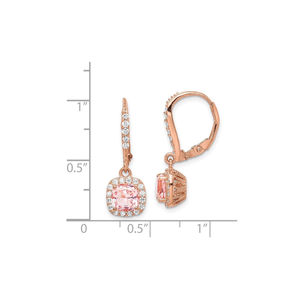 Sterling Silver Halo Drop Earrings with Pink Crystal and Cubic Zirconia Accents, Leverback Design