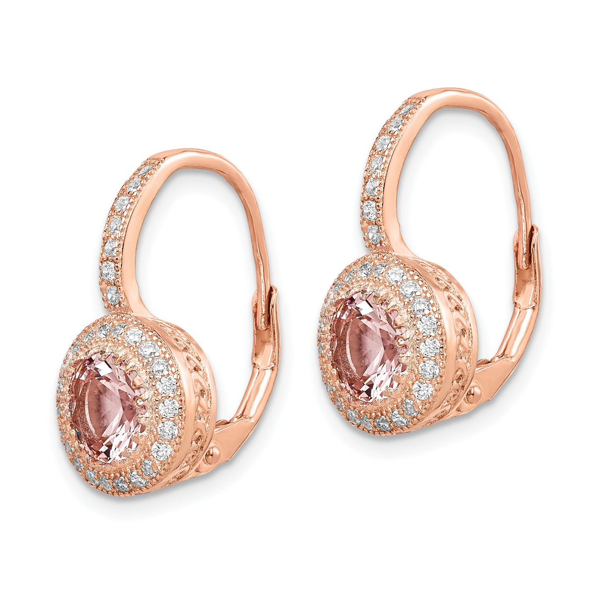 Sterling Silver Leverback Drop Earrings with Pink Crystal and Cubic Zirconia Halo