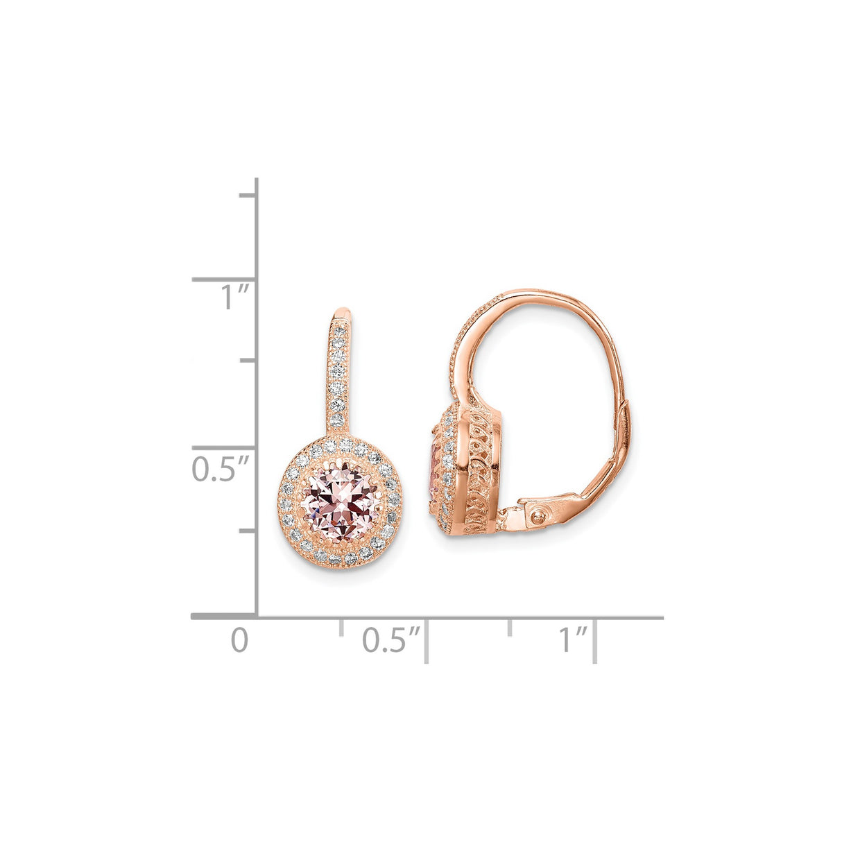 Sterling Silver Leverback Drop Earrings with Pink Crystal and Cubic Zirconia Halo