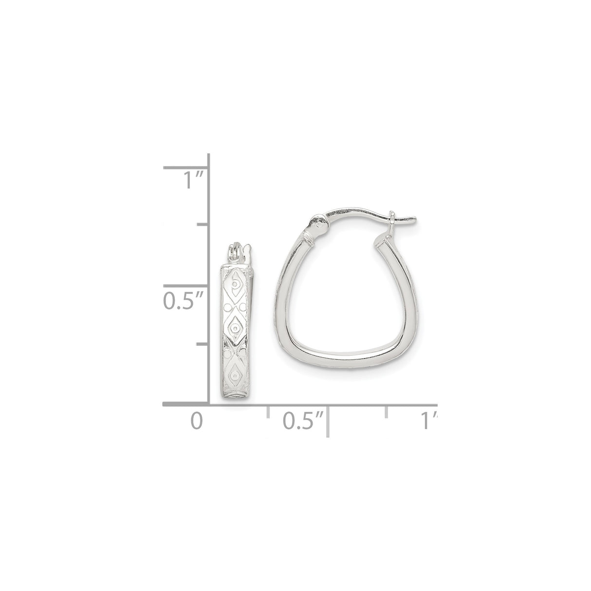 Sterling Silver Hoop Earrings with Carved Geometric Pattern, Tribal Inspired Boho Style for Women