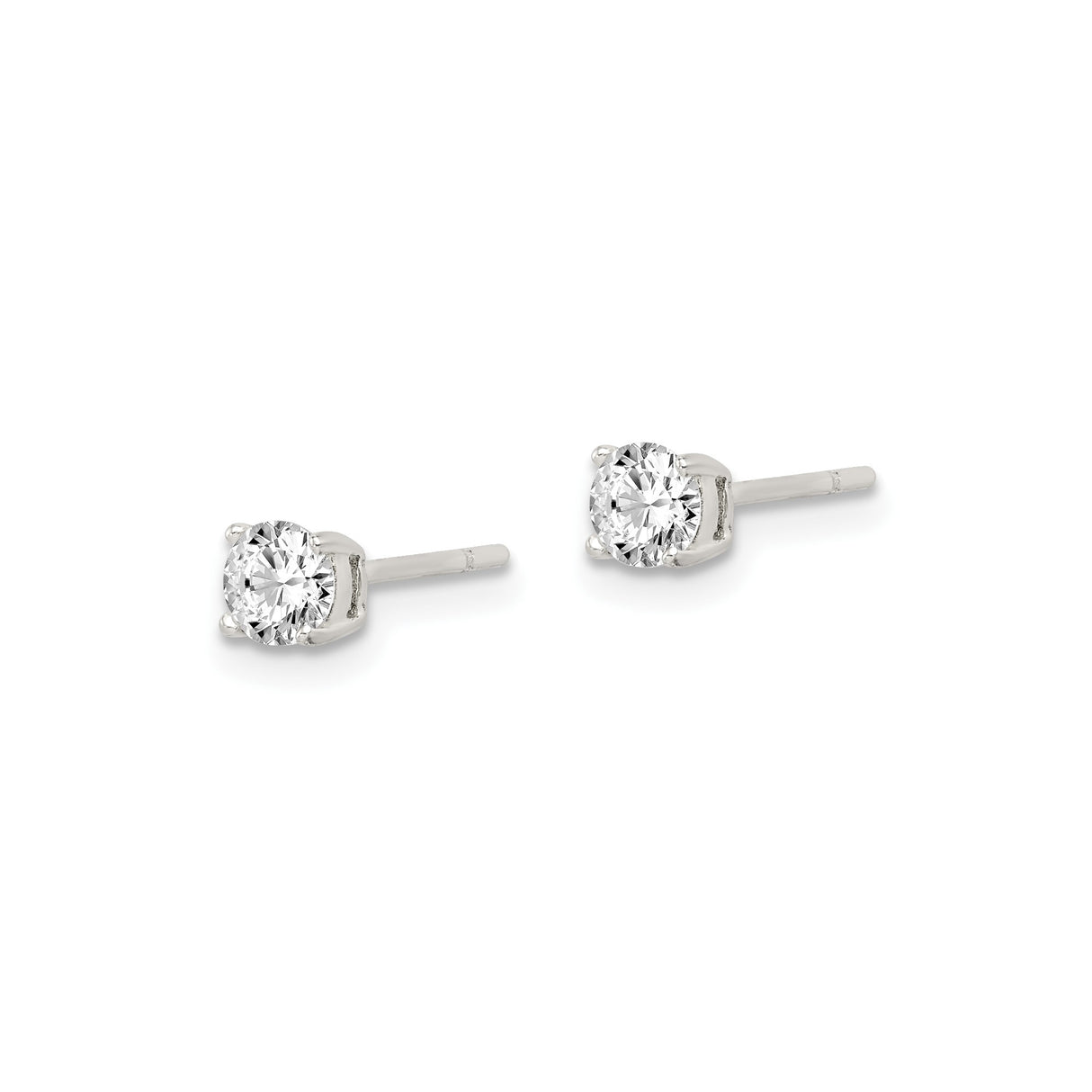 Sterling Silver Stud Earrings with 4mm Round Cubic Zirconia in Four Prong Setting
