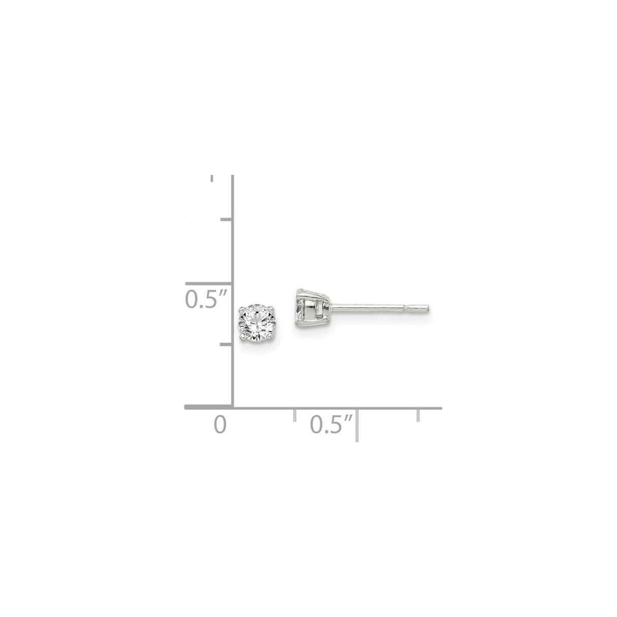 Sterling Silver Stud Earrings with 4mm Round Cubic Zirconia in Four Prong Setting
