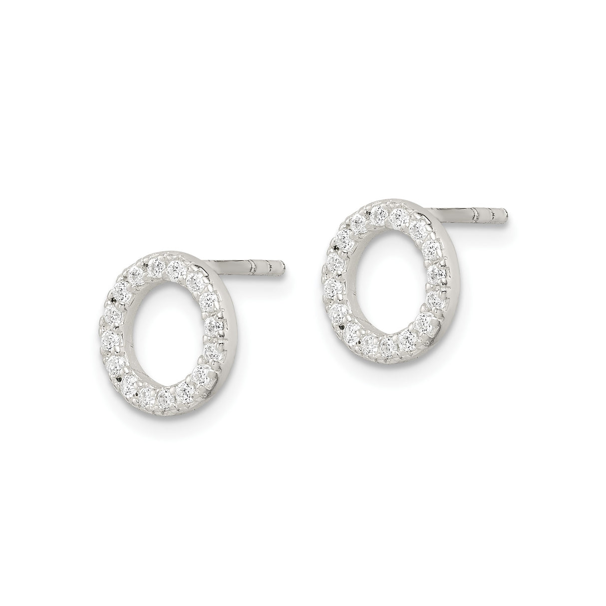 Sterling Silver Circle Stud Earrings with Cubic Zirconia, Open Geometric Minimalist Design