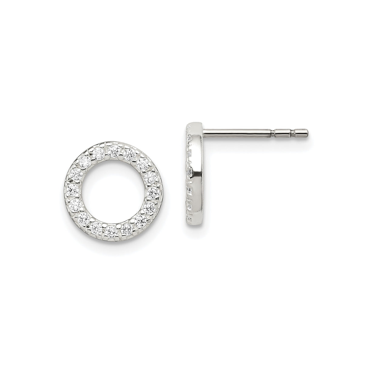 Sterling Silver Circle Stud Earrings with Cubic Zirconia, Open Geometric Minimalist Design