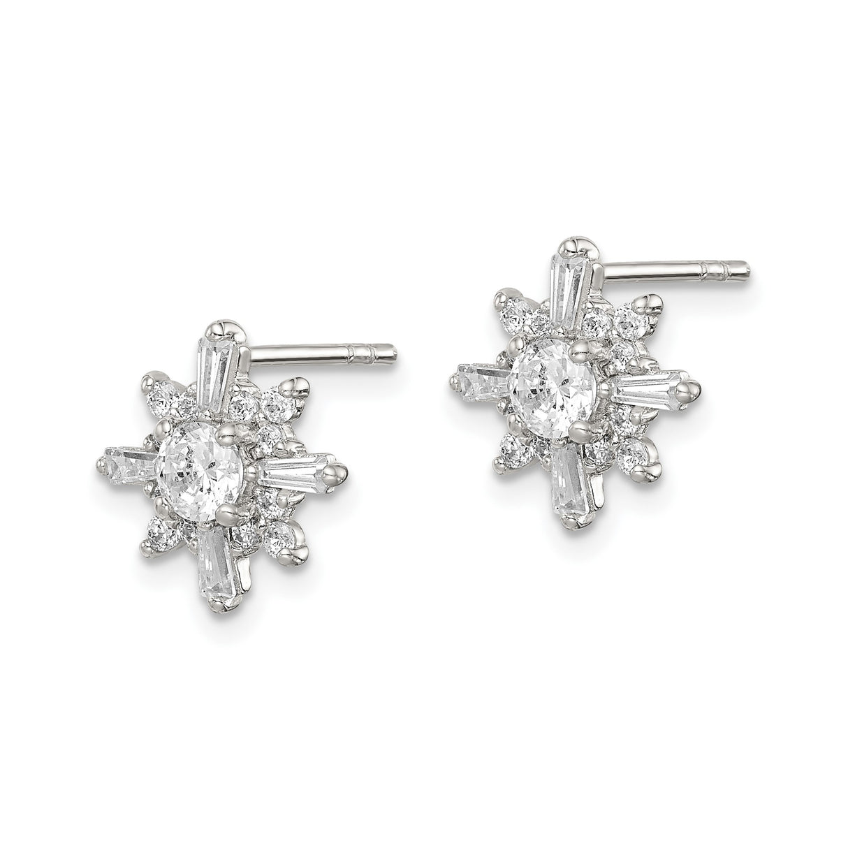 Sterling Silver Snowflake Stud Earrings with Cubic Zirconia, Winter Crystal Design