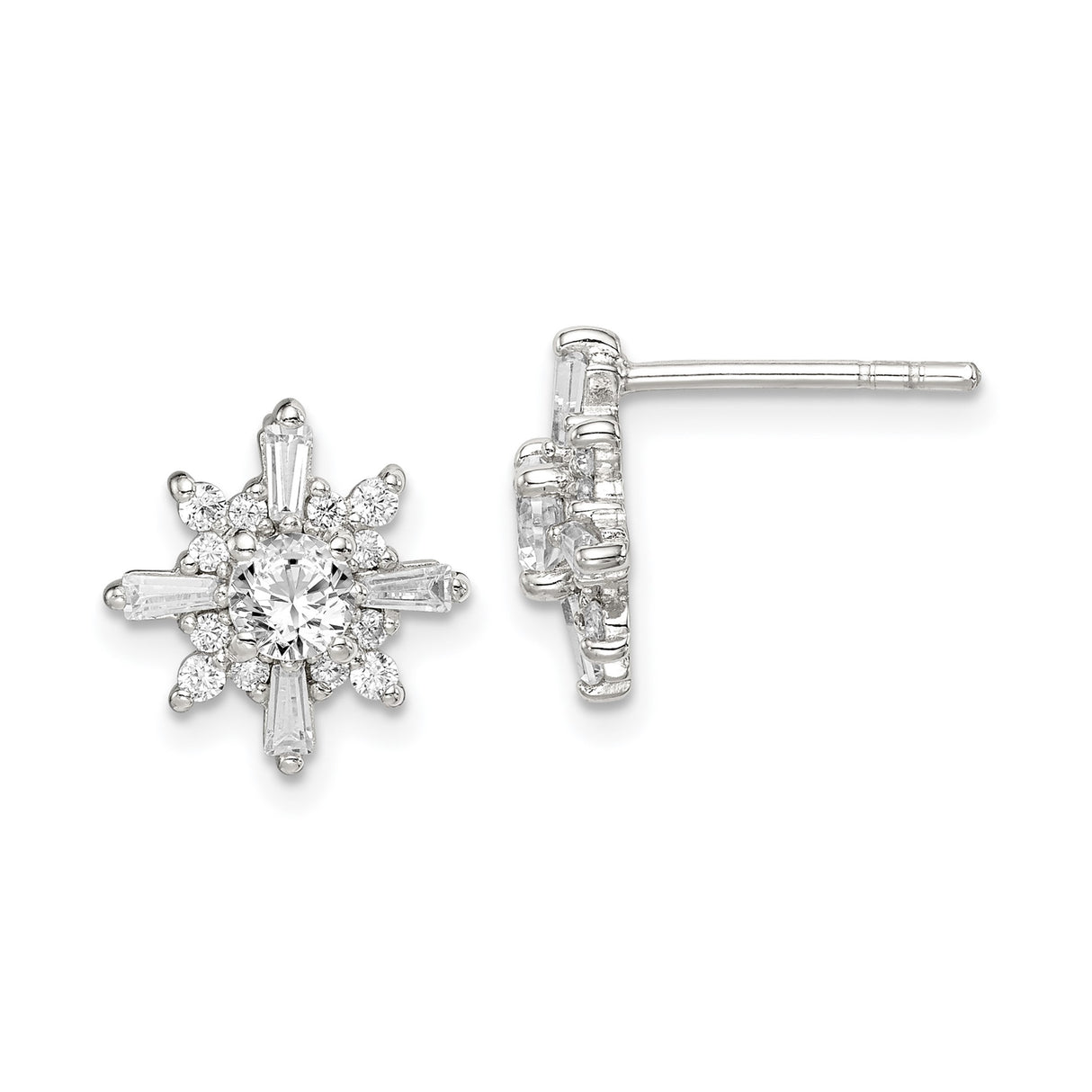 Sterling Silver Snowflake Stud Earrings with Cubic Zirconia, Winter Crystal Design