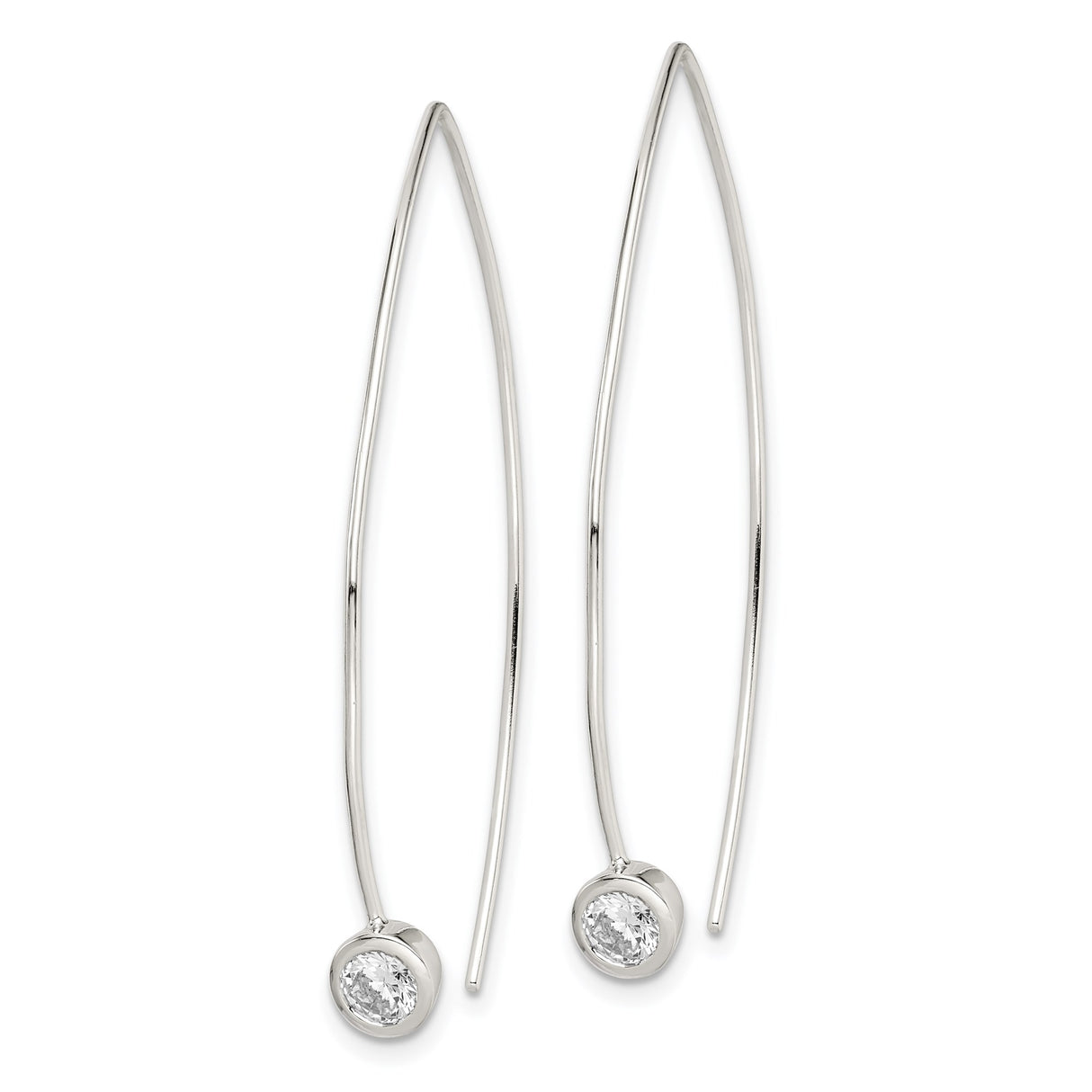 Sterling Silver Threader Earrings with Cubic Zirconia, Modern Linear Drop Design