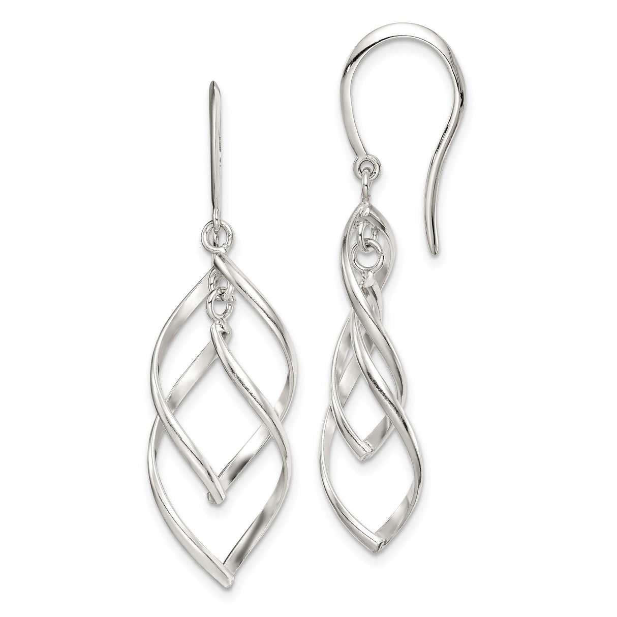Sterling Silver Dangle Earrings, Twisted Open Leaf Design, Lightweight Minimalist Jewelry for Women