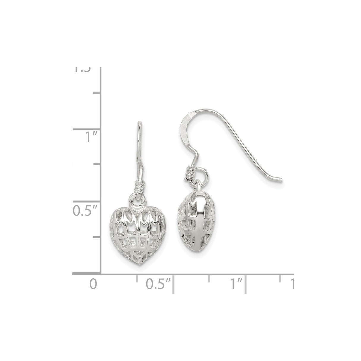 Sterling Silver Dangle Earrings with Openwork Heart and Cross Design, Christian Jewelry for Women