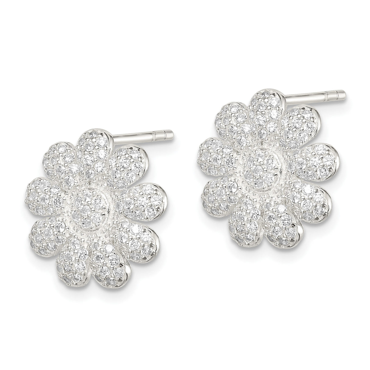 Sterling Silver Daisy Stud Earrings with Cubic Zirconia, Floral Pave Design for Women