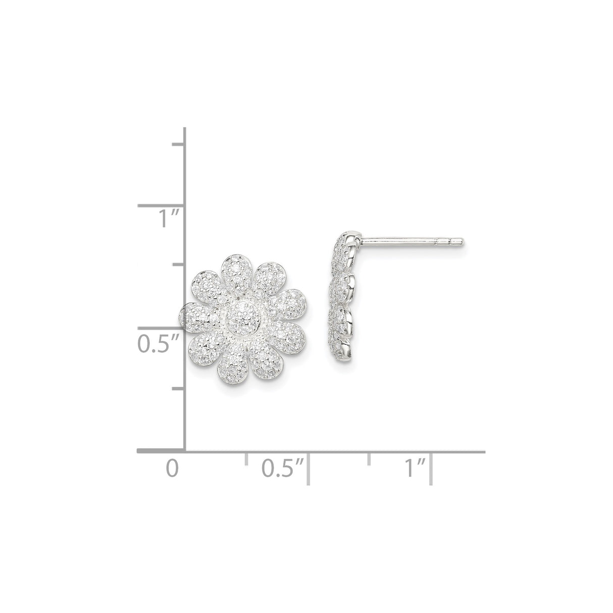 Sterling Silver Daisy Stud Earrings with Cubic Zirconia, Floral Pave Design for Women