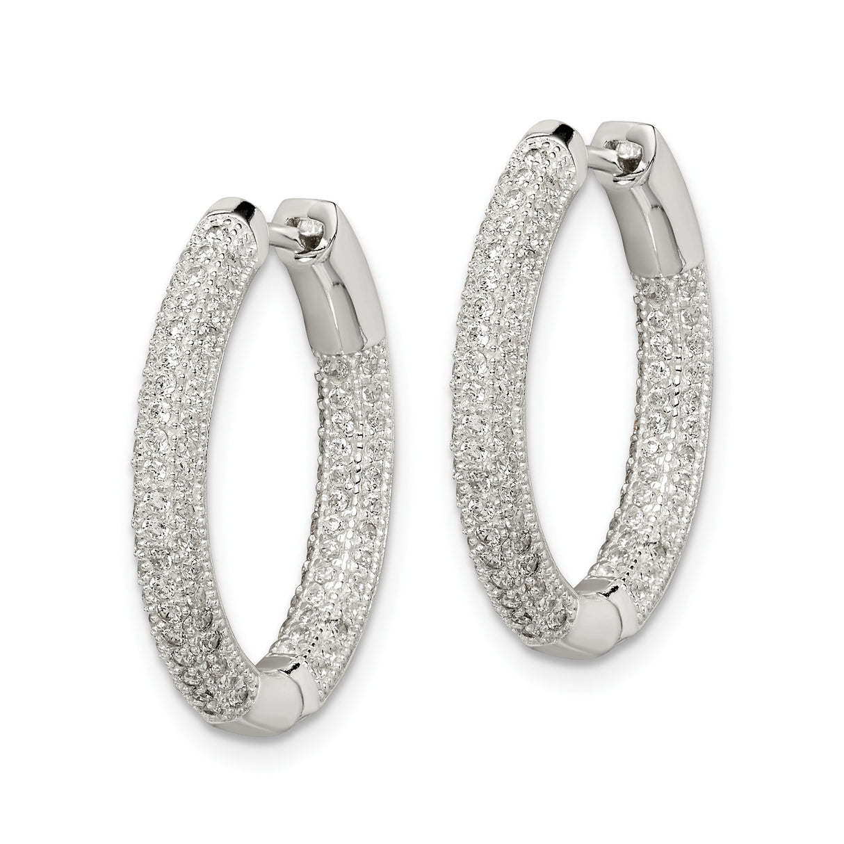 Sterling Silver Hoop Earrings with Triple Row Pavé Cubic Zirconia, Modern Lightweight Statement Style