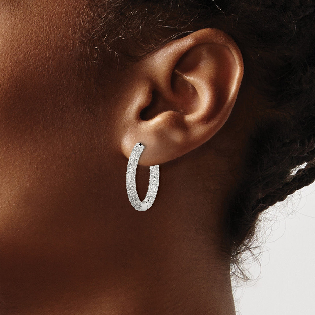 Sterling Silver Hoop Earrings with Triple Row Pavé Cubic Zirconia, Modern Lightweight Statement Style