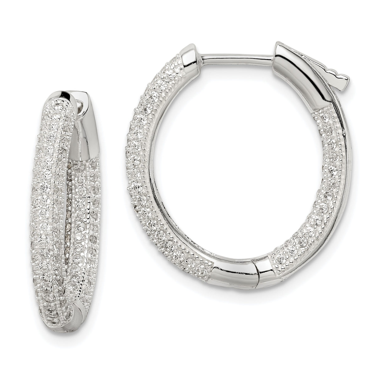 Sterling Silver Hoop Earrings with Triple Row Pavé Cubic Zirconia, Modern Lightweight Statement Style