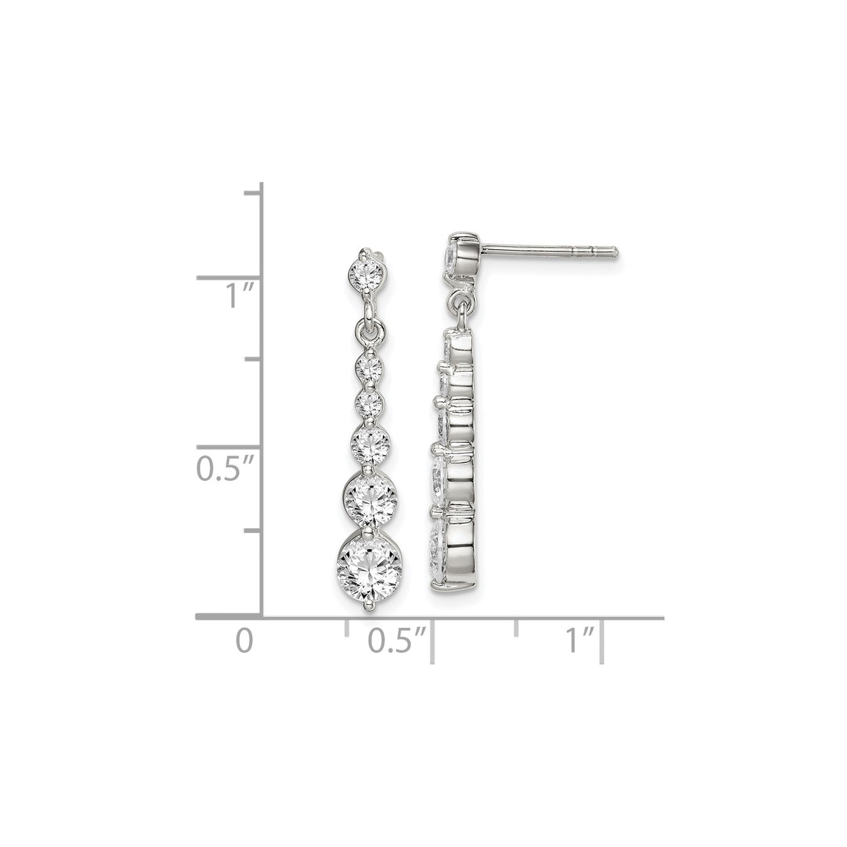 Sterling Silver Drop Earrings with Graduated Round-Cut Cubic Zirconia, Vertical Dangle Design