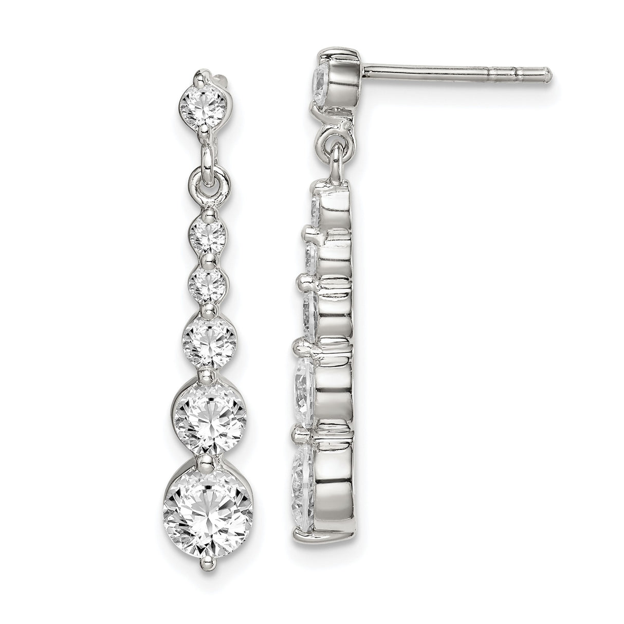 Sterling Silver Drop Earrings with Graduated Round-Cut Cubic Zirconia, Vertical Dangle Design