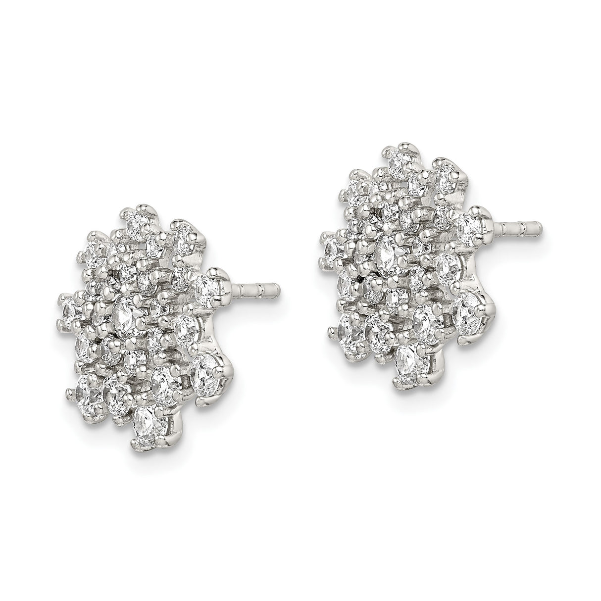 Sterling Silver Snowflake Stud Earrings with Cubic Zirconia Cluster Design for Women