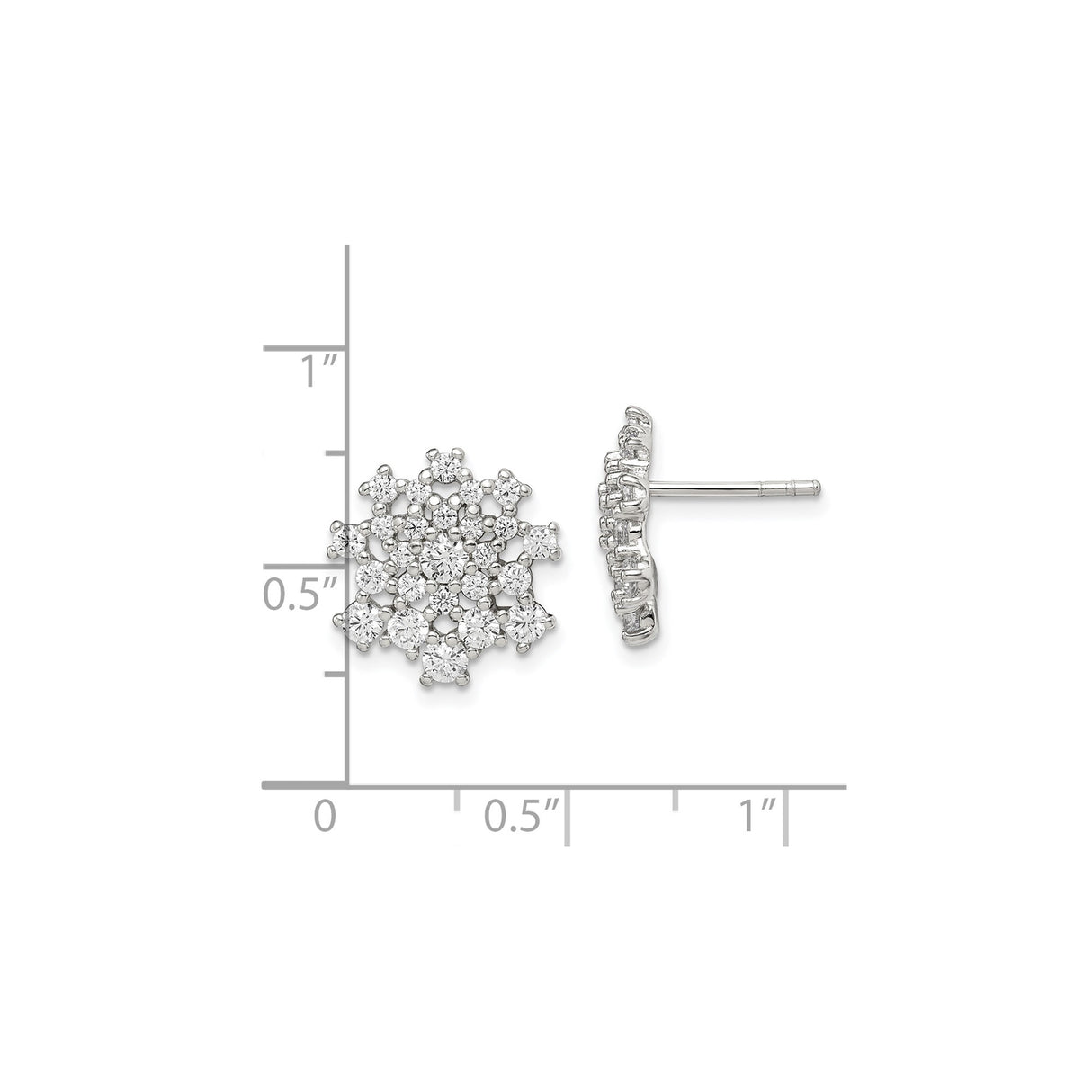 Sterling Silver Snowflake Stud Earrings with Cubic Zirconia Cluster Design for Women