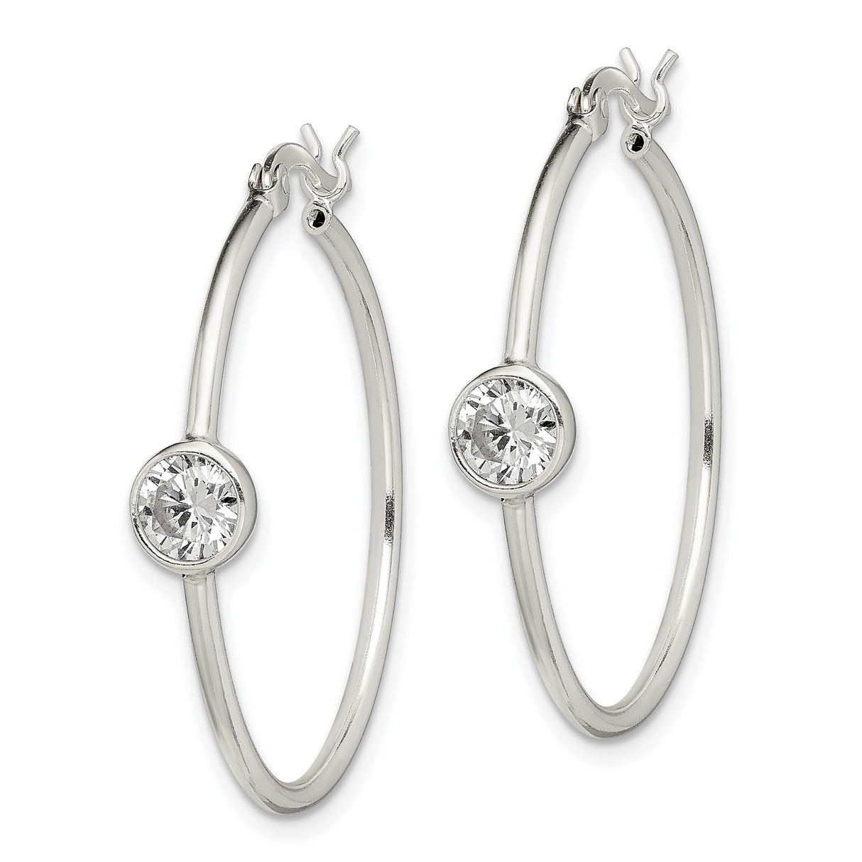 Sterling Silver Hoop Earrings with Cubic Zirconia, Bezel Set Minimalist Design