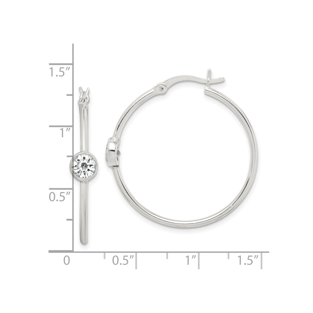 Sterling Silver Hoop Earrings with Cubic Zirconia, Bezel Set Minimalist Design