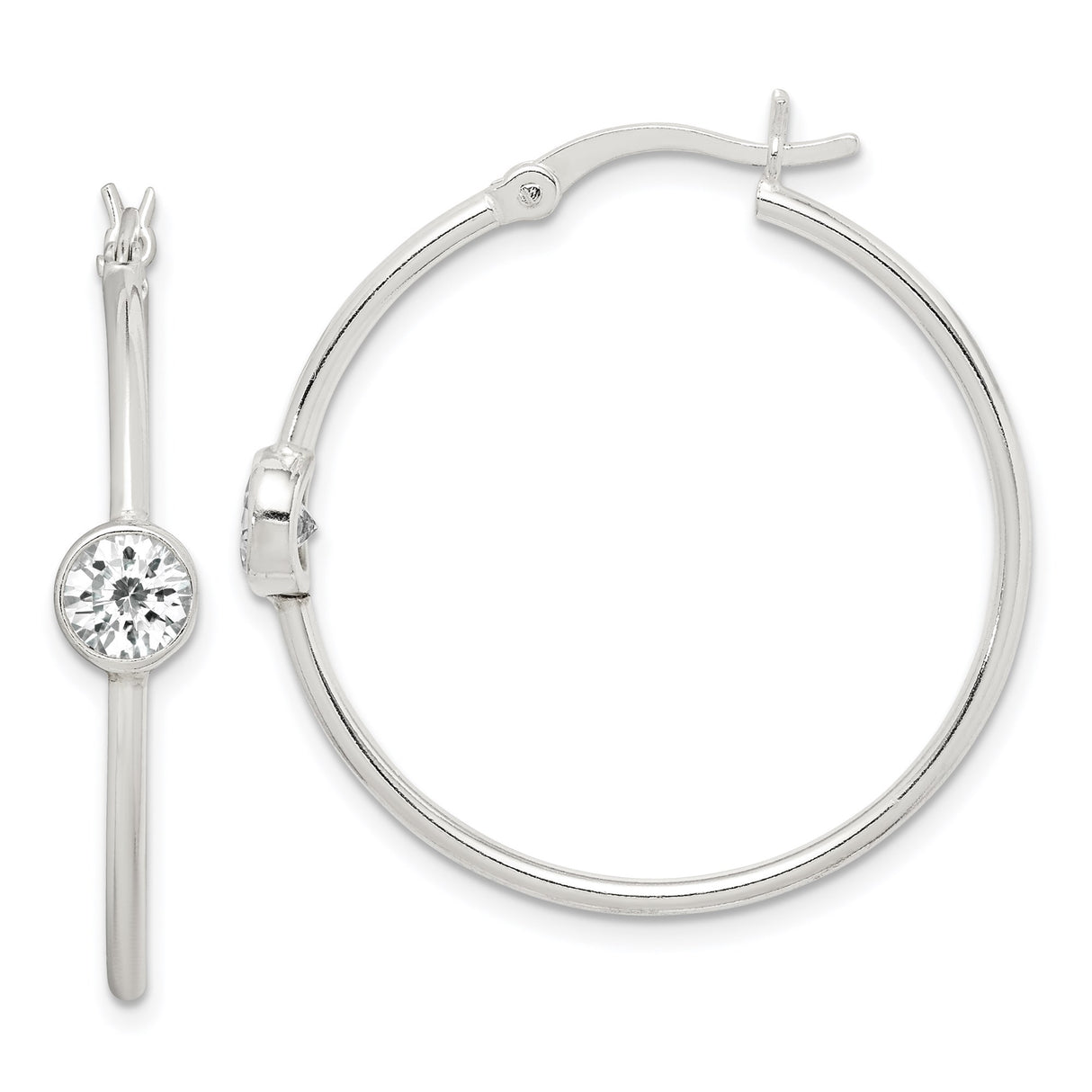 Sterling Silver Hoop Earrings with Cubic Zirconia, Bezel Set Minimalist Design