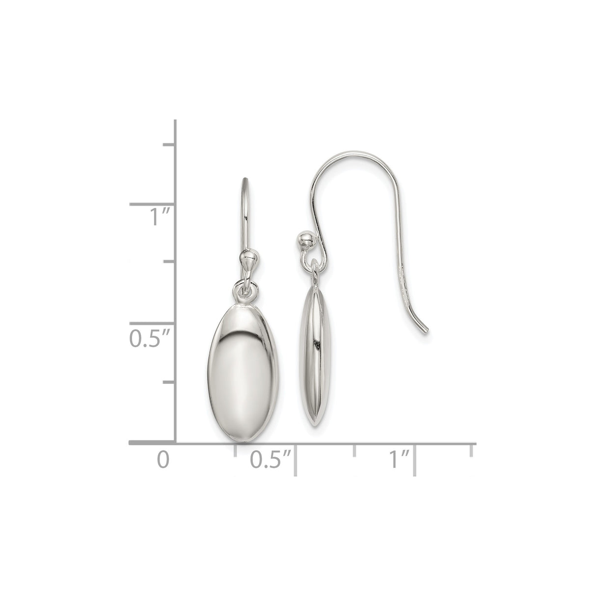 Sterling Silver Drop Earrings with French Hooks, Lightweight Modern Oval Dangles