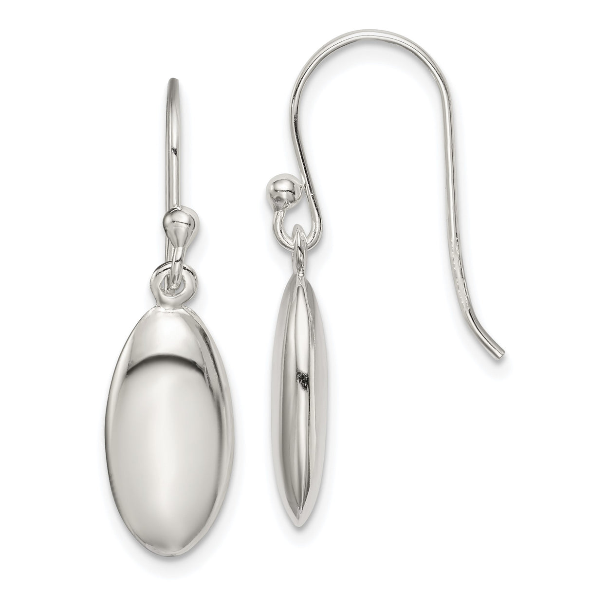 Sterling Silver Drop Earrings with French Hooks, Lightweight Modern Oval Dangles