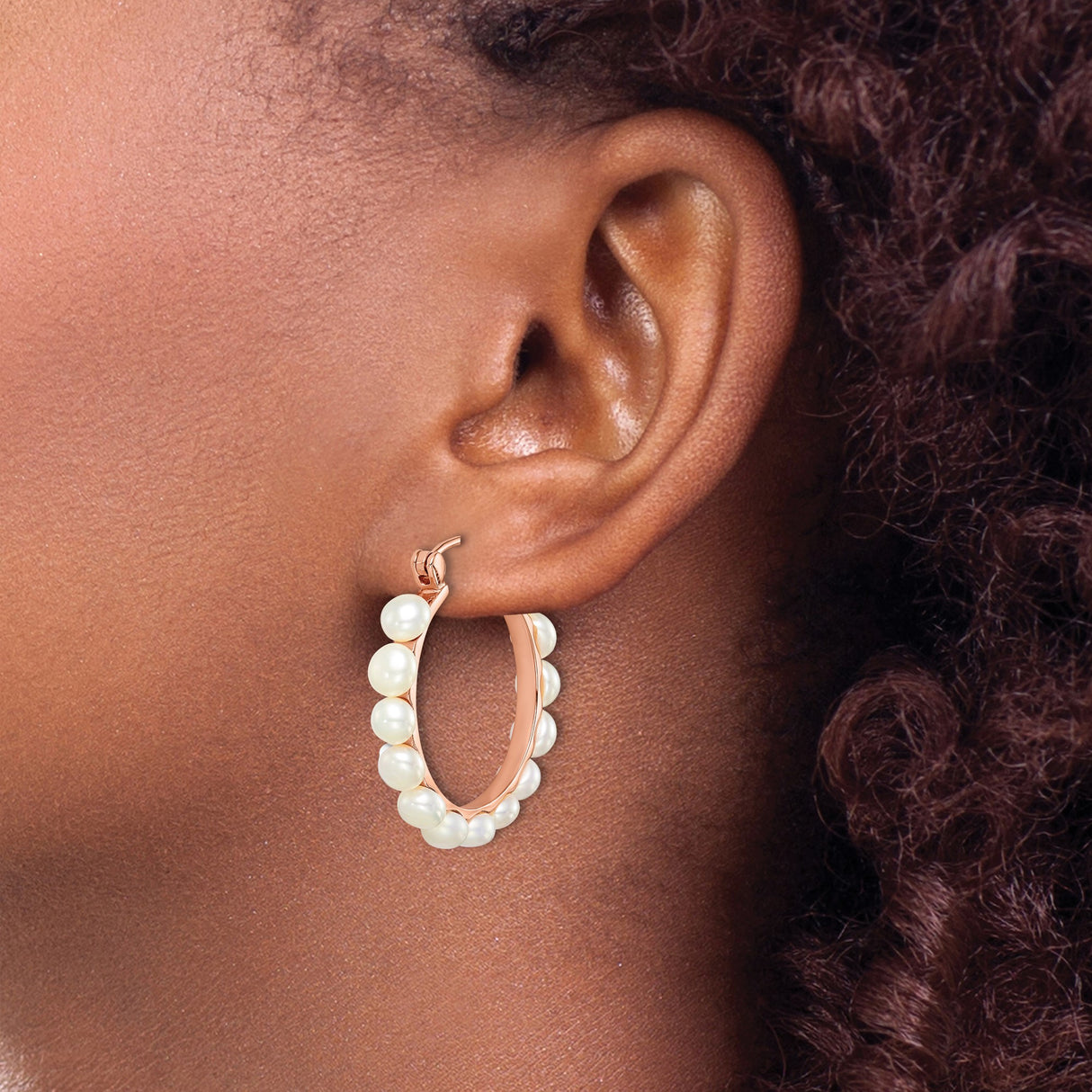 Sterling Silver Hoop Earrings with White Freshwater Pearls, Classic Feminine Design