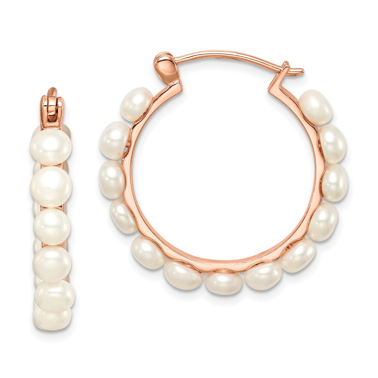 Sterling Silver Hoop Earrings with White Freshwater Pearls, Classic Feminine Design