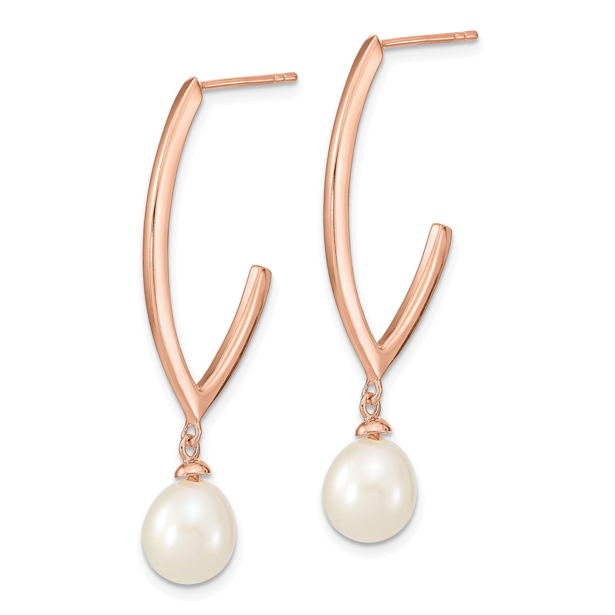 Sterling Silver Teardrop Earrings with Freshwater Pearls, Rose Gold Finish, Modern Minimalist Design