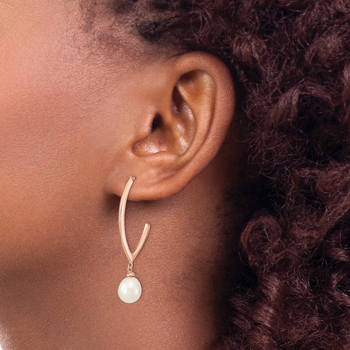 Sterling Silver Teardrop Earrings with Freshwater Pearls, Rose Gold Finish, Modern Minimalist Design